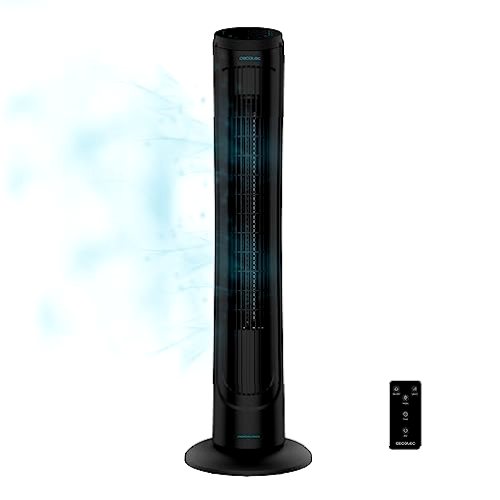Cecotec Ventilador de Torre Digital con Mando a Distancia y Temporizador EnergySilence 9090 Skyline. 45 W, 40'' (102cm) de Altura, Oscilante, Motor de Cobre, 3 Velocidades, Negro